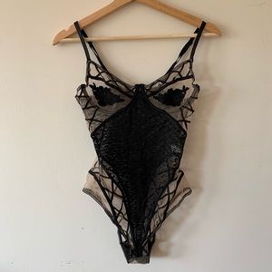 Lace and Mesh Appliqué Bodysuit